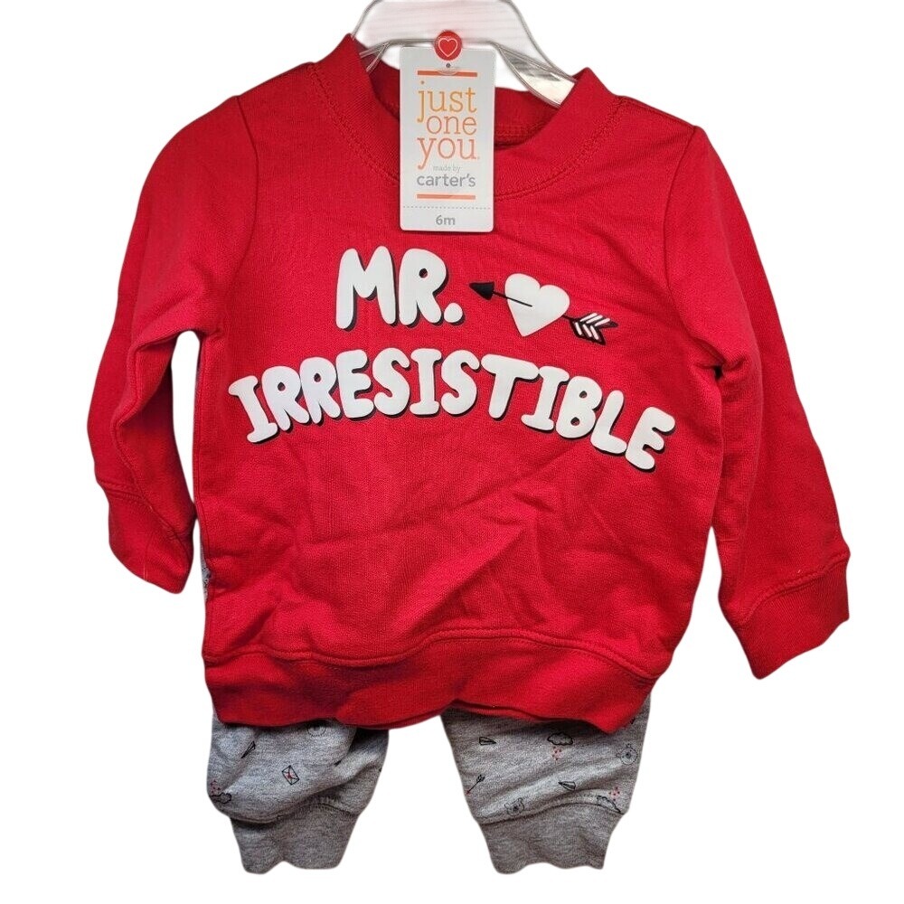 Just One‎ You Carters 2 Piece Set Baby Boy Red Gray Mr Irresistible 6M